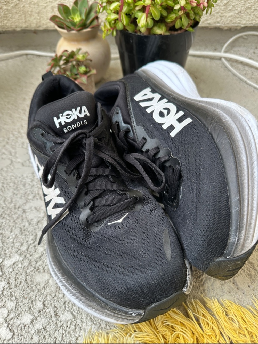 HOKA Bondi Running Shoes Black White Size 8.5 Max Cushion Comfort Sneakers